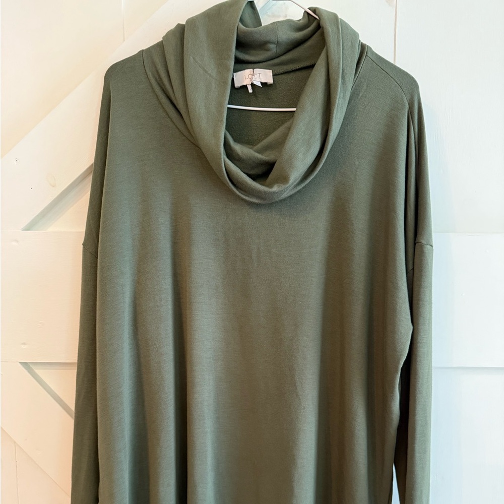 Ann Taylor Loft Womens Sweater XL Green Cowl Neck Solid Pullover